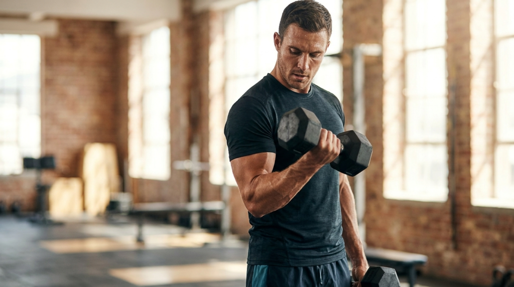 Athlete demonstrating muscular pump during intense training session