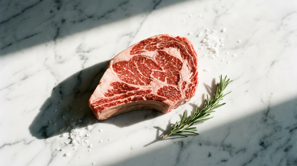 Fresh red meat on a white surface, a natural source of L-carnitine